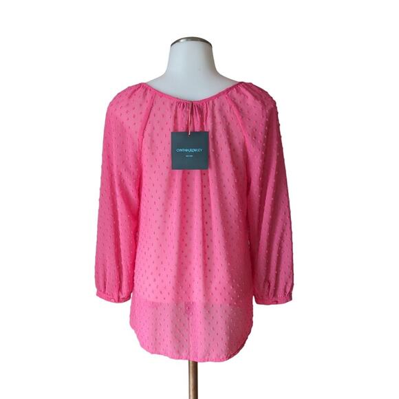 Cynthia Rowley Blouse Small Long Sleeve Sheer Pink Flowy Cottagecore Romantic - Picture 5 of 8